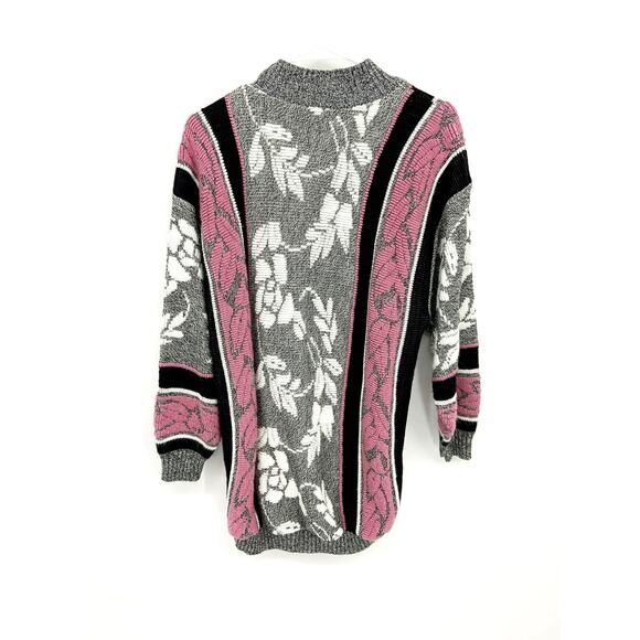 JC & Louis Vintage 80s Floral Textured Knitted Mock Neck Sweater Grandmacore - Picture 2 of 6
